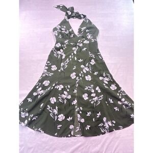 Essue Green Floral Halter Dress Women's Size M‎ Boho A-Line Summer Sundress